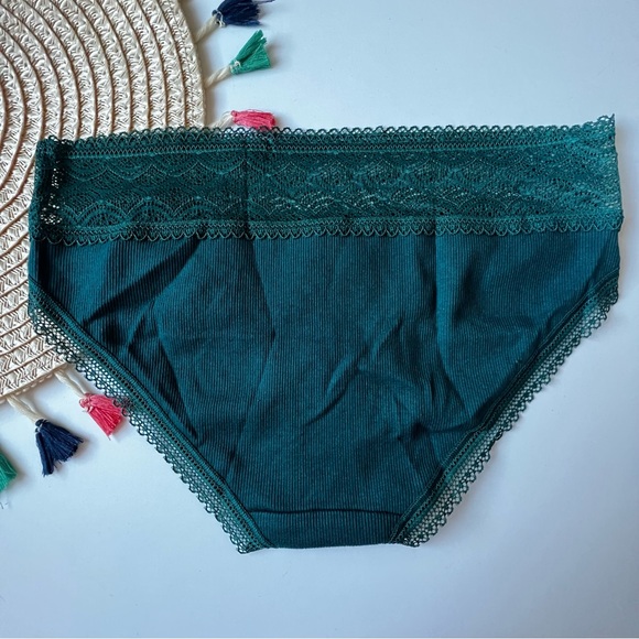 Victoria's Secret Geometric Lace-Waist Cotton Hiphugger Panty Black Ivy M NEW - Picture 2 of 3